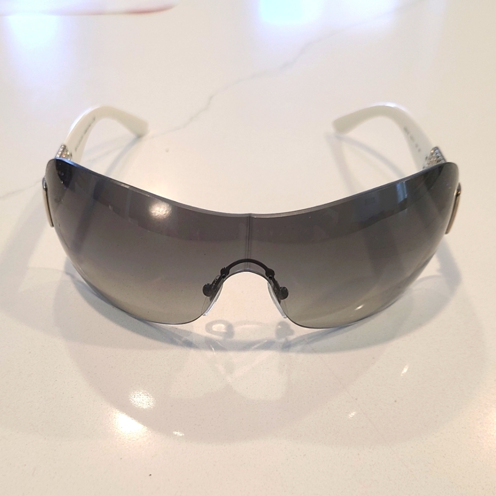 Bvlgari White Swarovski Crystal Shield Sunglasses!